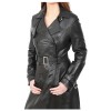 Women Gothic Long Black Leather Coat Double Breasted Trench Coat Motorbike Coat